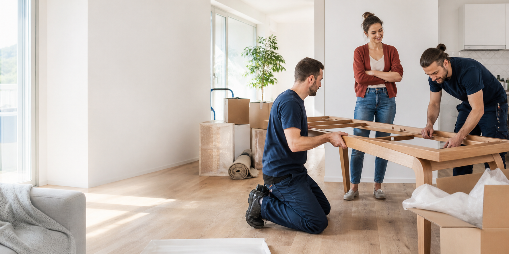 Möbelmontage in einer hellen Wohnung